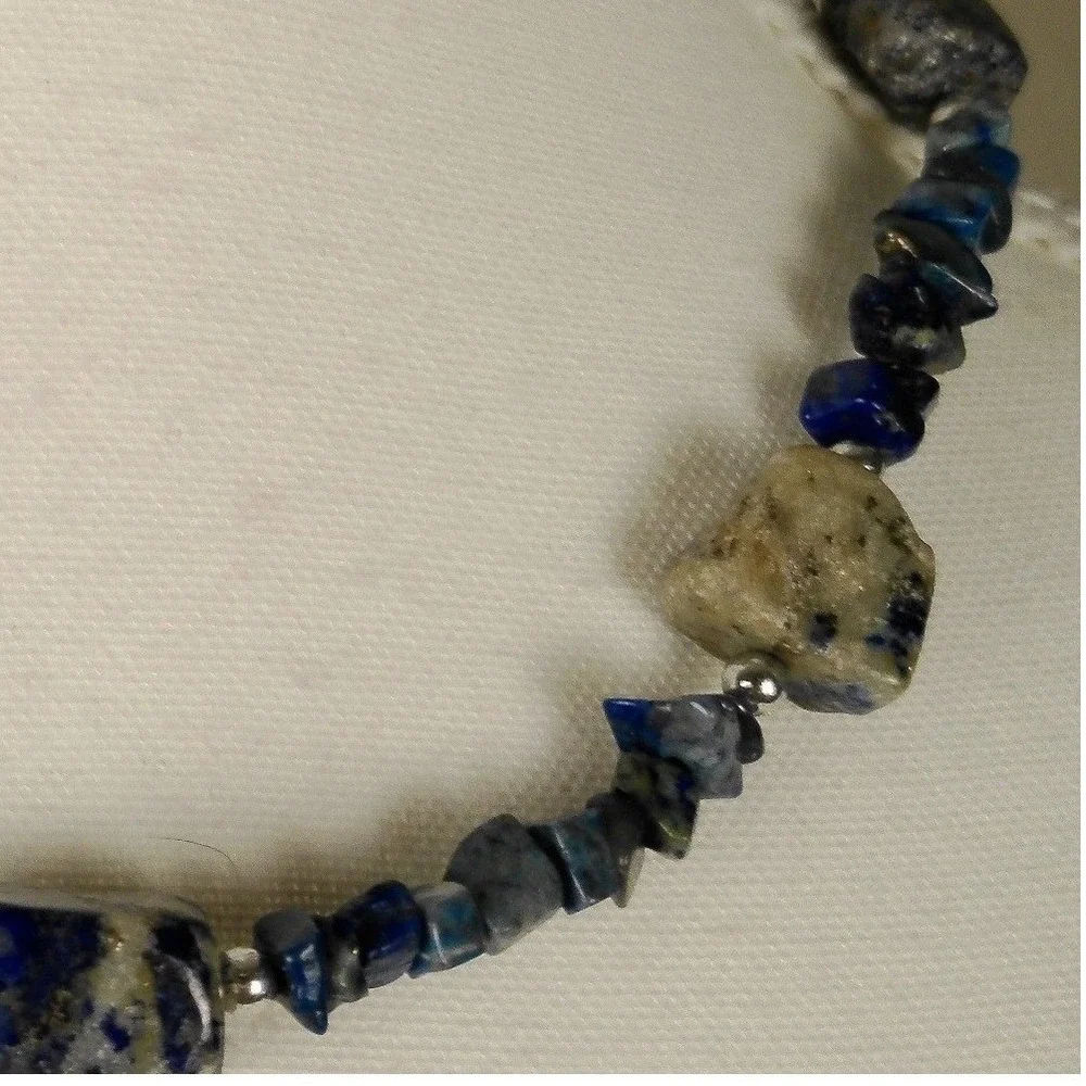 Blue Lapis Lazuli Sodalite Natural Stone Chip Beaded Necklace Adjustable 18-20